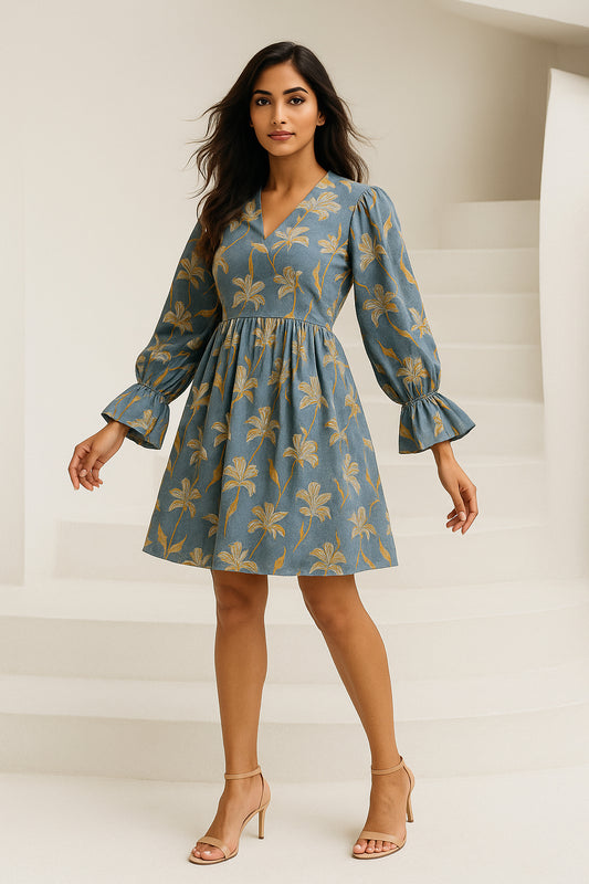 Grey Yellow Cotton Dress