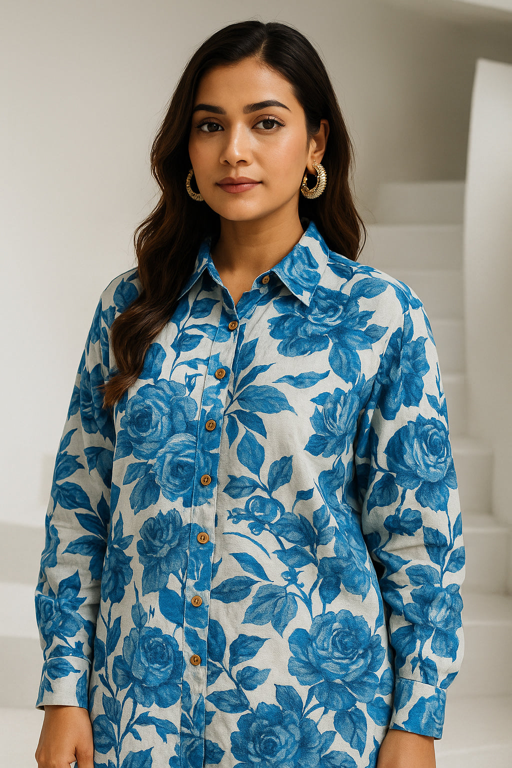 Blue White Floral Cotton Co-ord Set