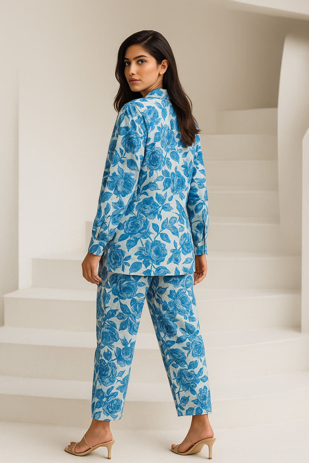 Blue White Floral Cotton Co-ord Set
