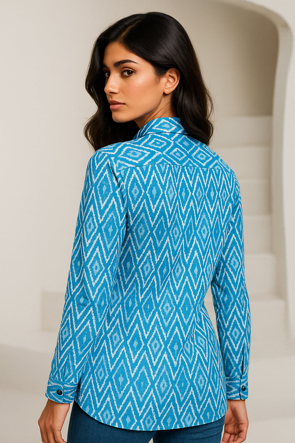 Blue Ikkat Printed Cotton shirt