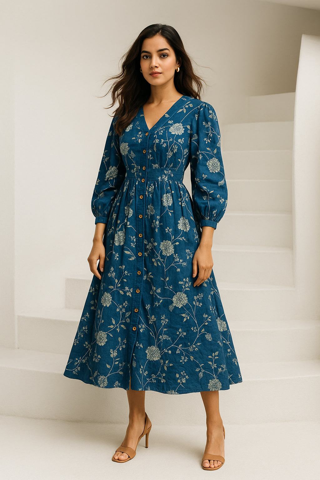 Indigo Printed Cotton Dress