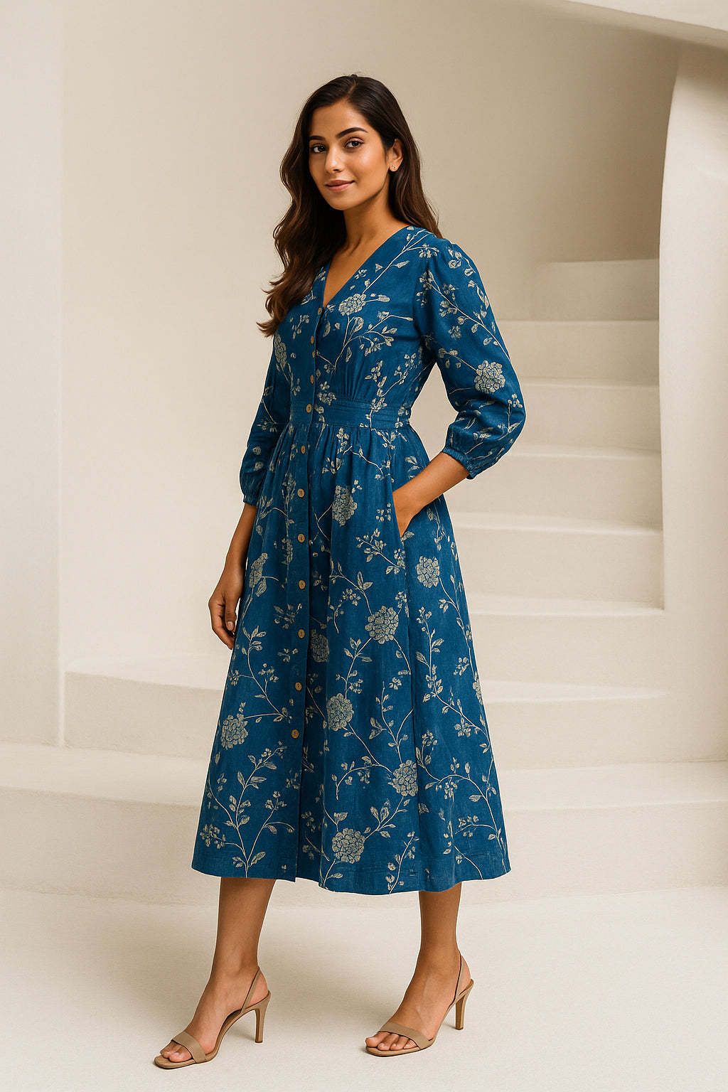 Indigo Printed Cotton Dress