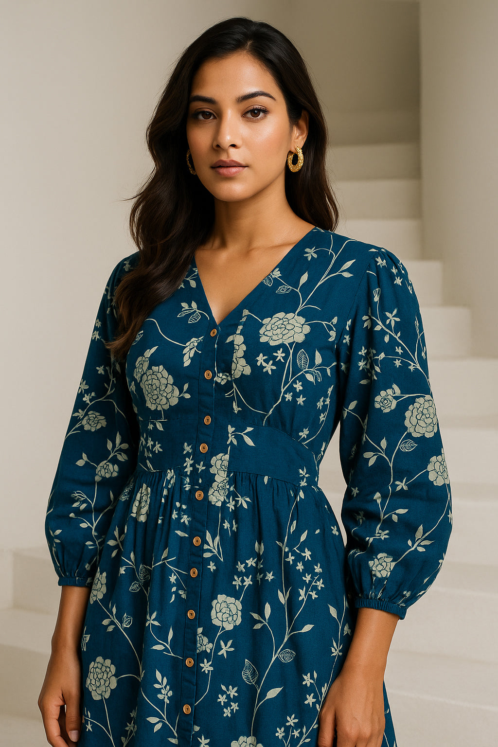 Indigo Printed Cotton Dress