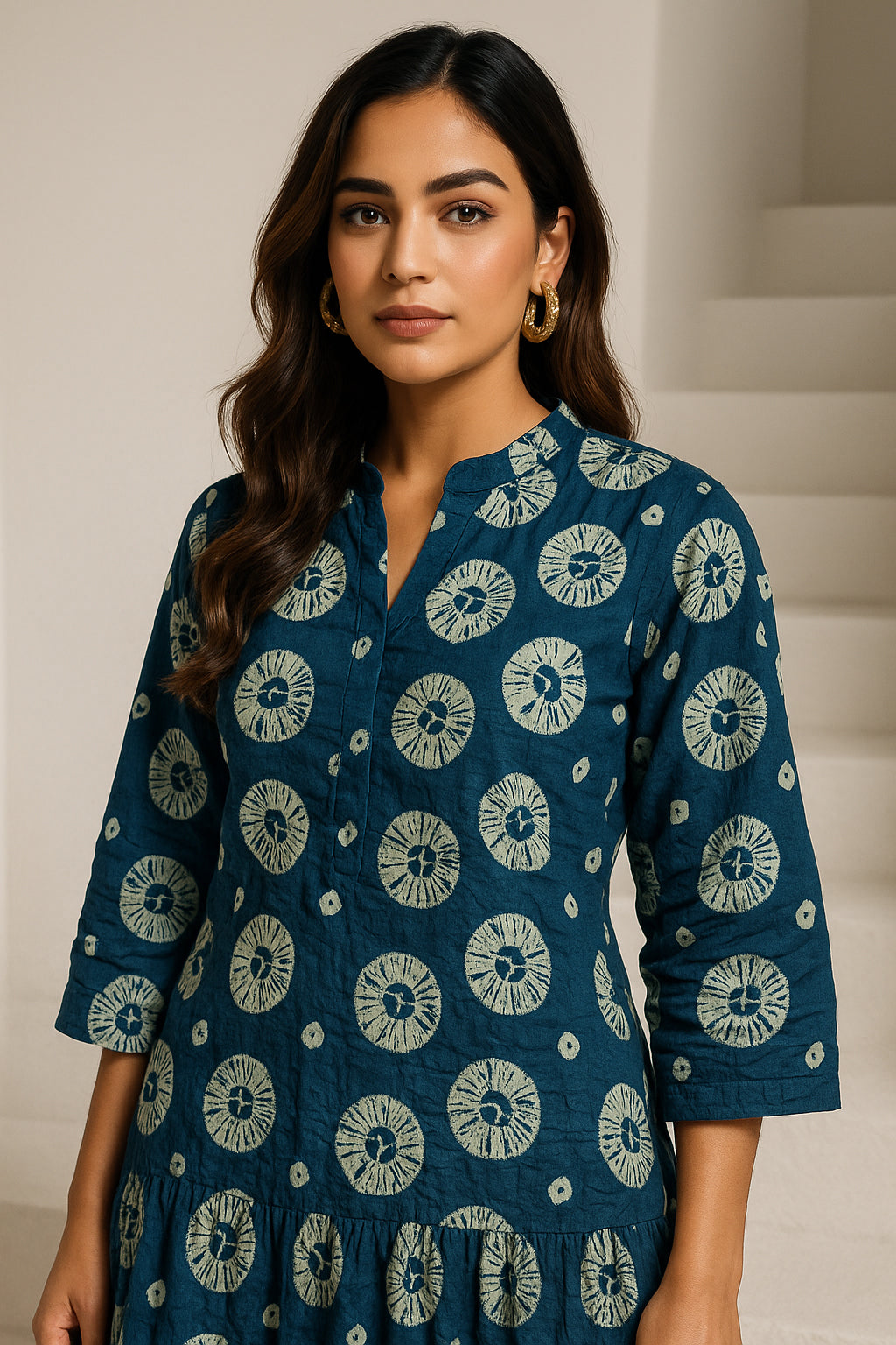 Indigo Tie Dye Printed Cotton Dress