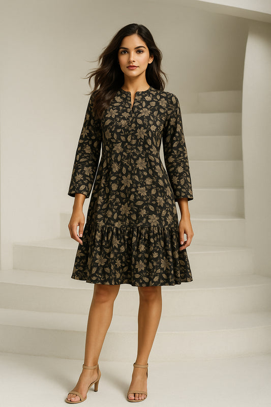 Brown Printed Cotton Dress