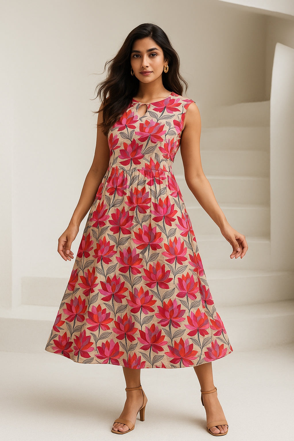 Lotus Printed Cotton Dress