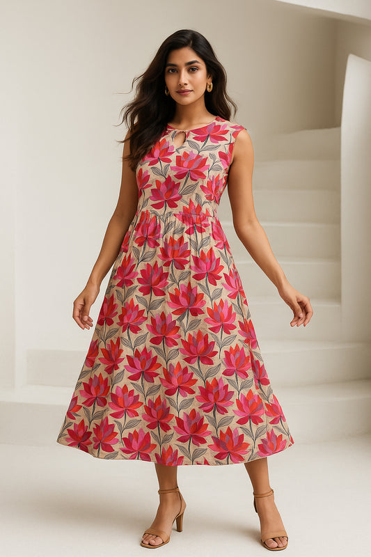 Lotus Printed Cotton Dress