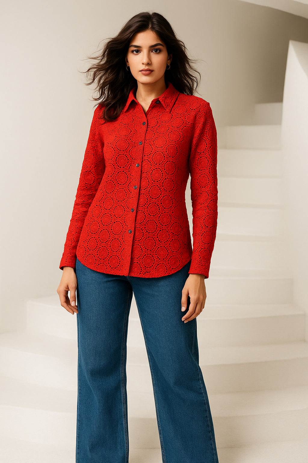 Red chiffli Cotton shirt