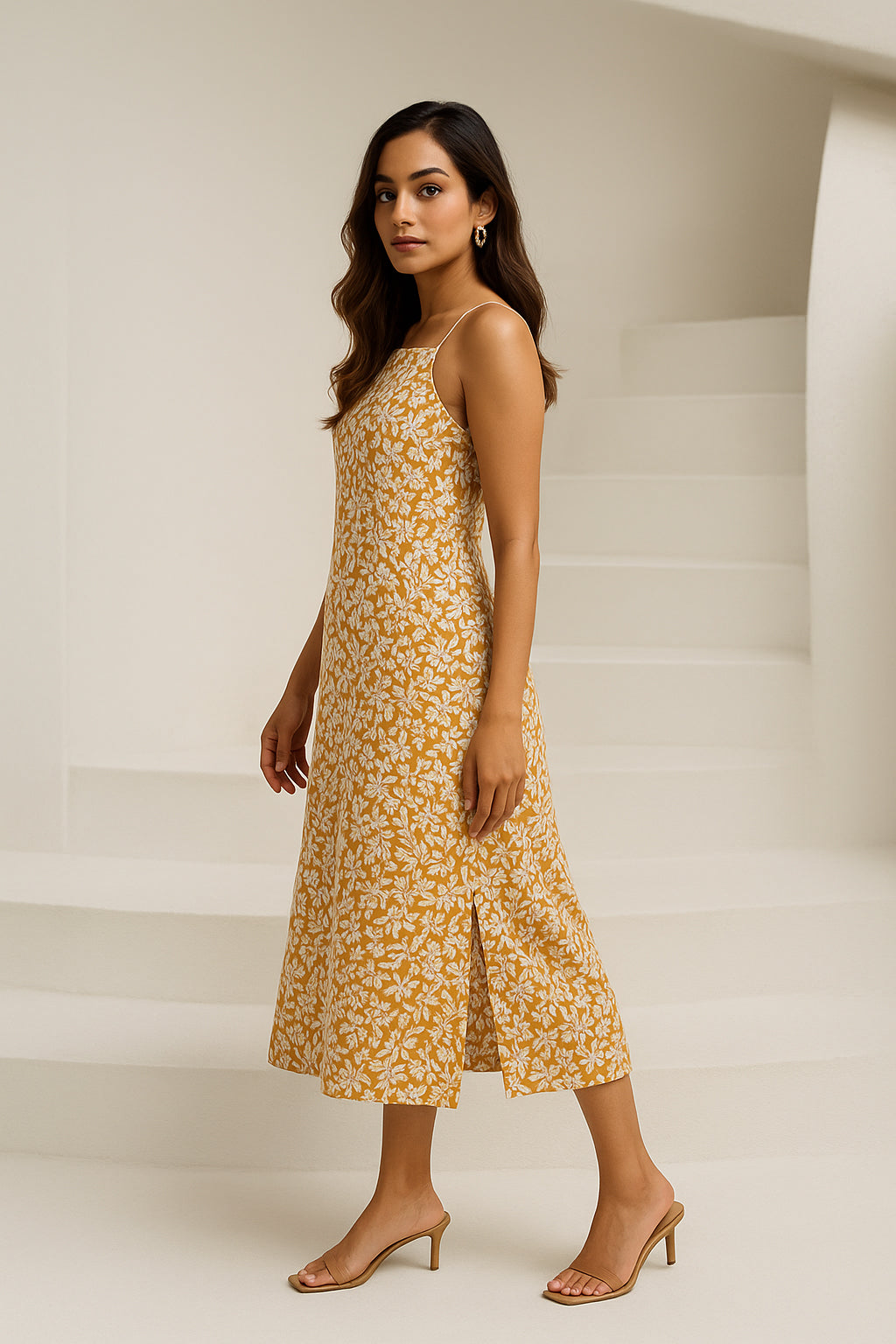 Fox Brown Printed Cotton Strap Dress