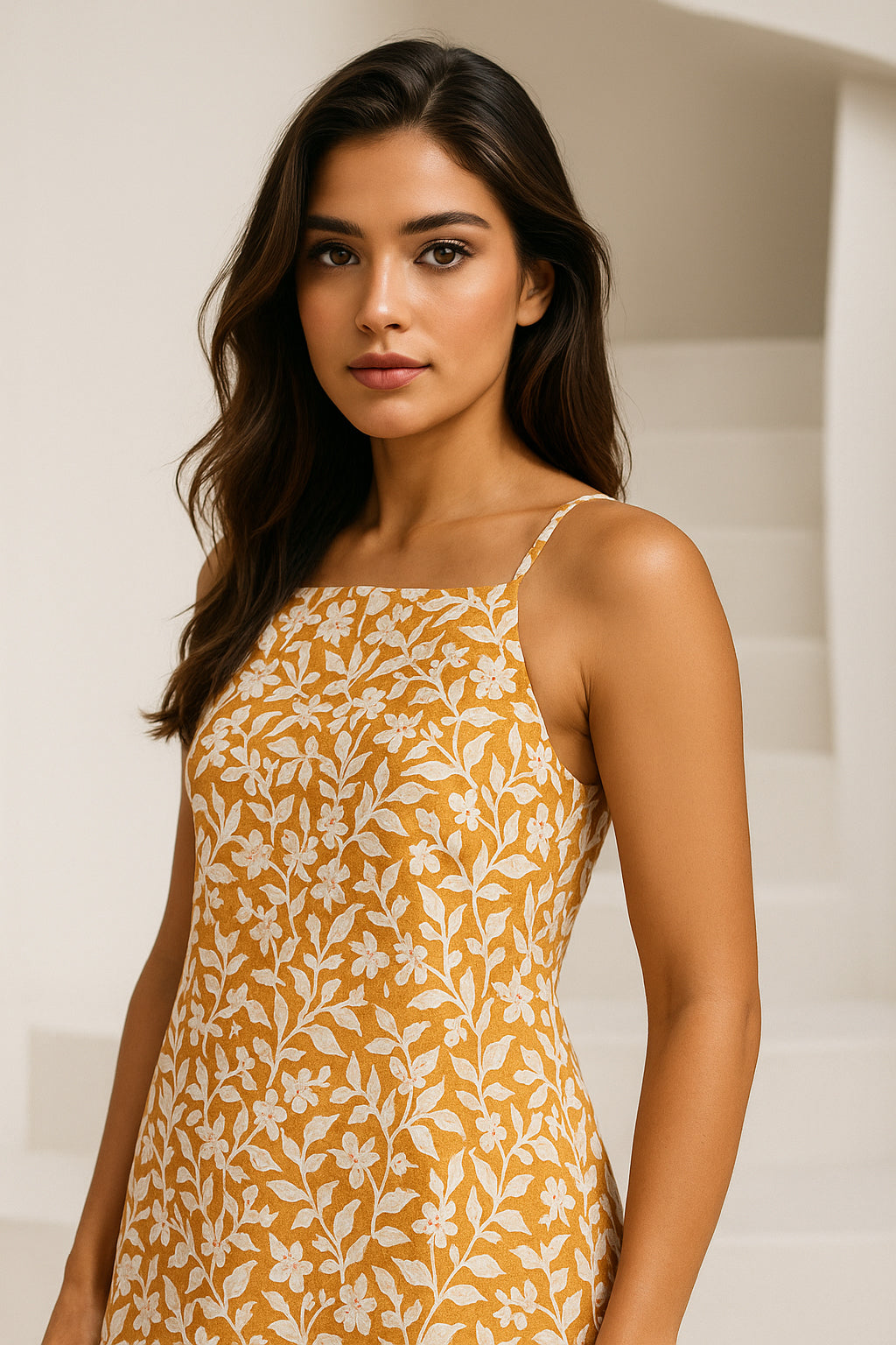 Fox Brown Printed Cotton Strap Dress