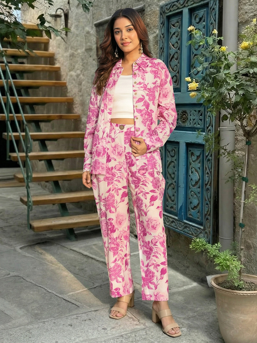 Pink Floral Cotton Co-ord Set