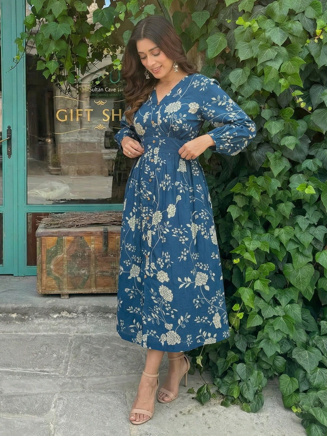 Indigo Printed Cotton Dress