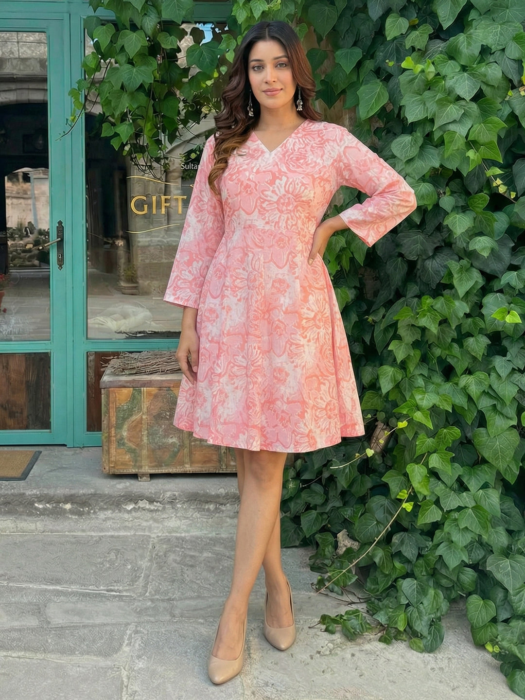 Pink Printed Cotton Dress