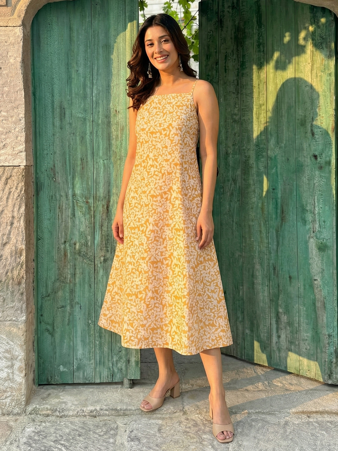 Fox Brown Printed Cotton Strap Dress