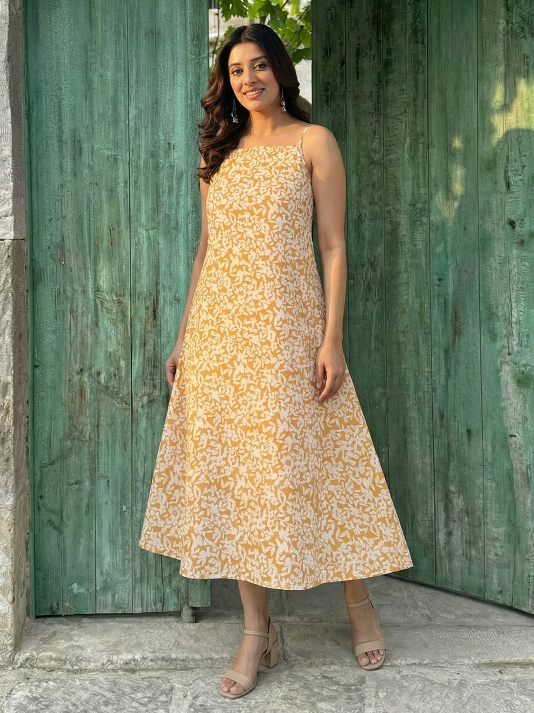 Fox Brown Printed Cotton Strap Dress