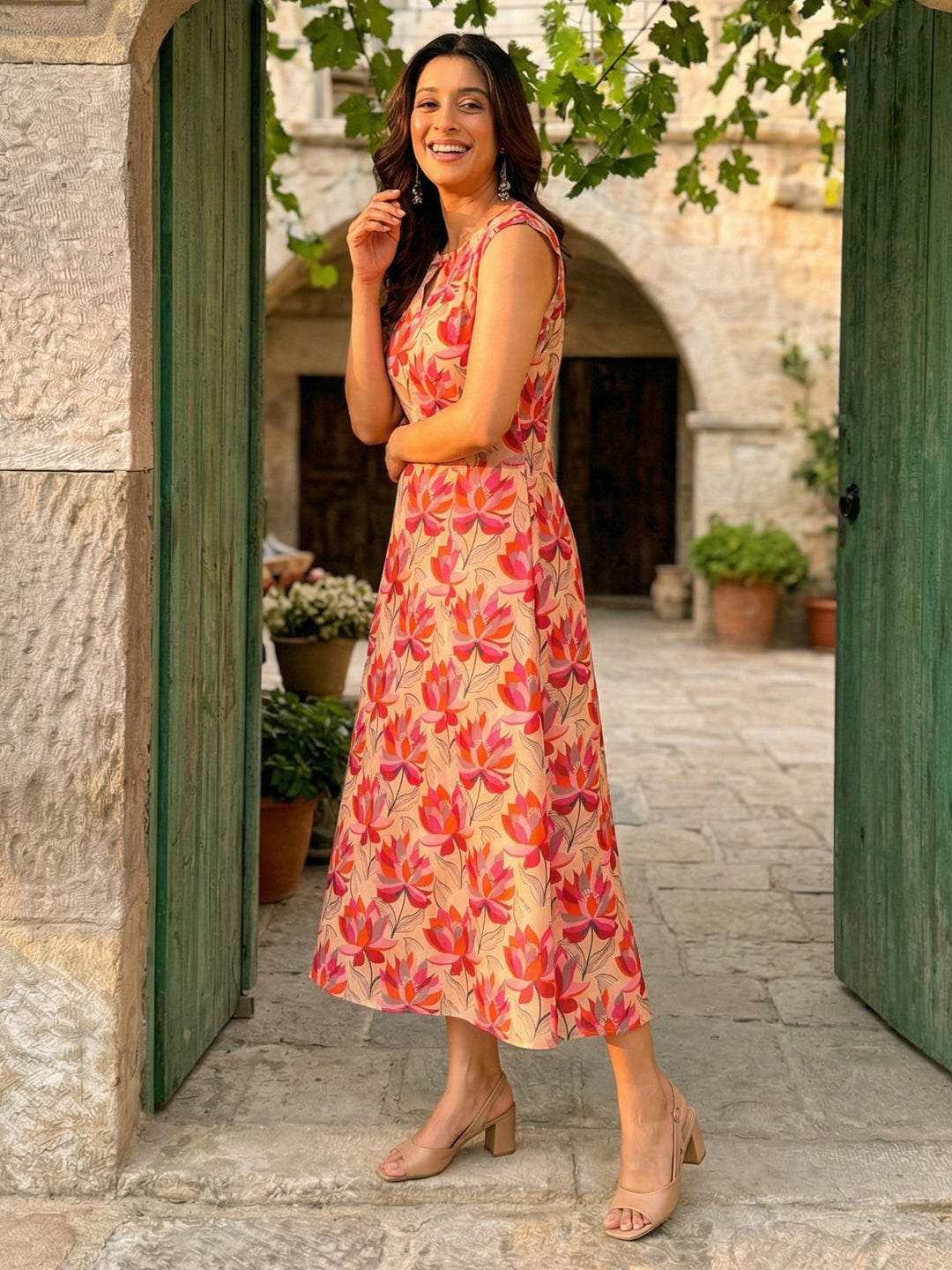 Lotus Printed Cotton Dress