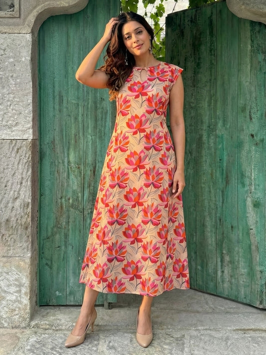 Lotus Printed Cotton Dress