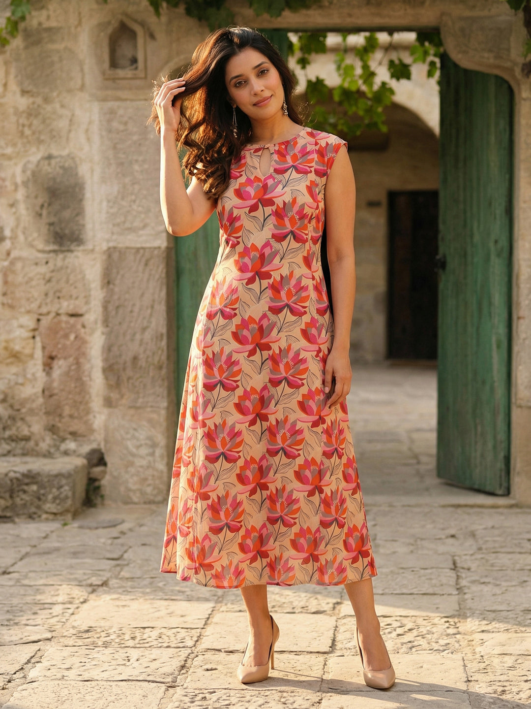 Lotus Printed Cotton Dress