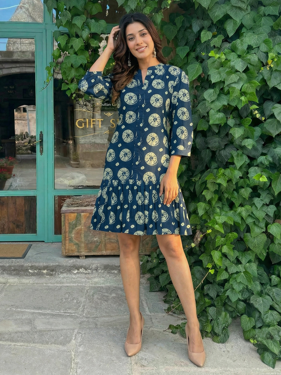 Indigo Tie Dye Printed Cotton Dress