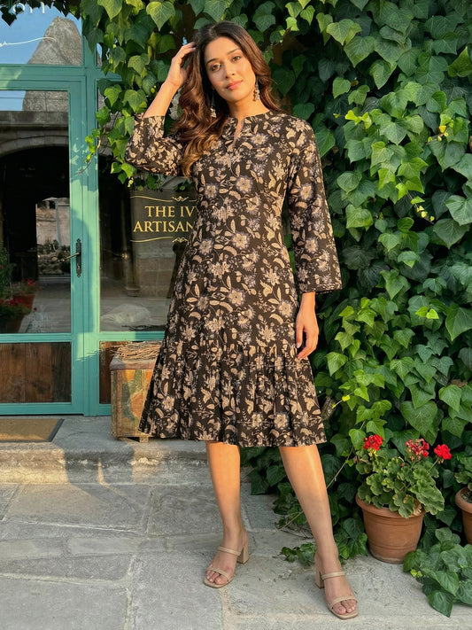 Brown Printed Cotton Dress