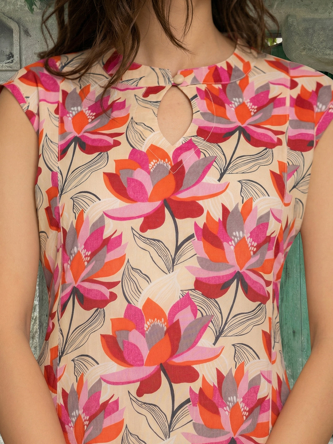 Lotus Printed Cotton Dress