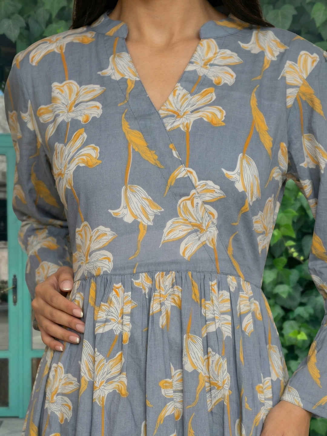Grey Yellow Cotton Dress