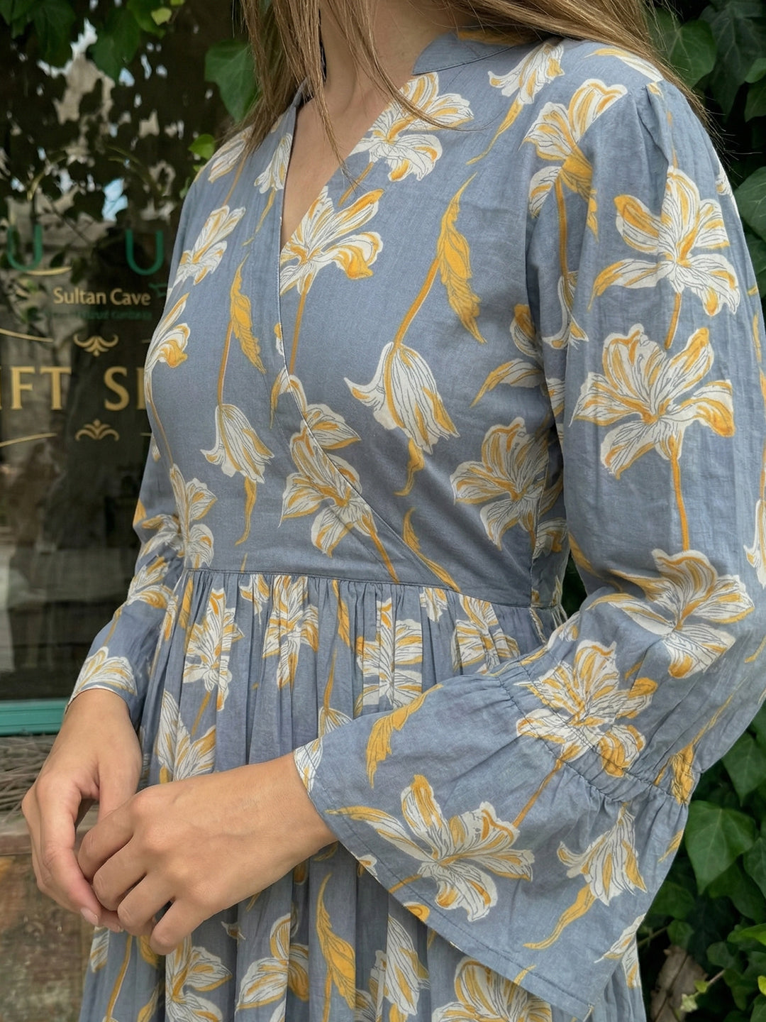 Grey Yellow Cotton Dress