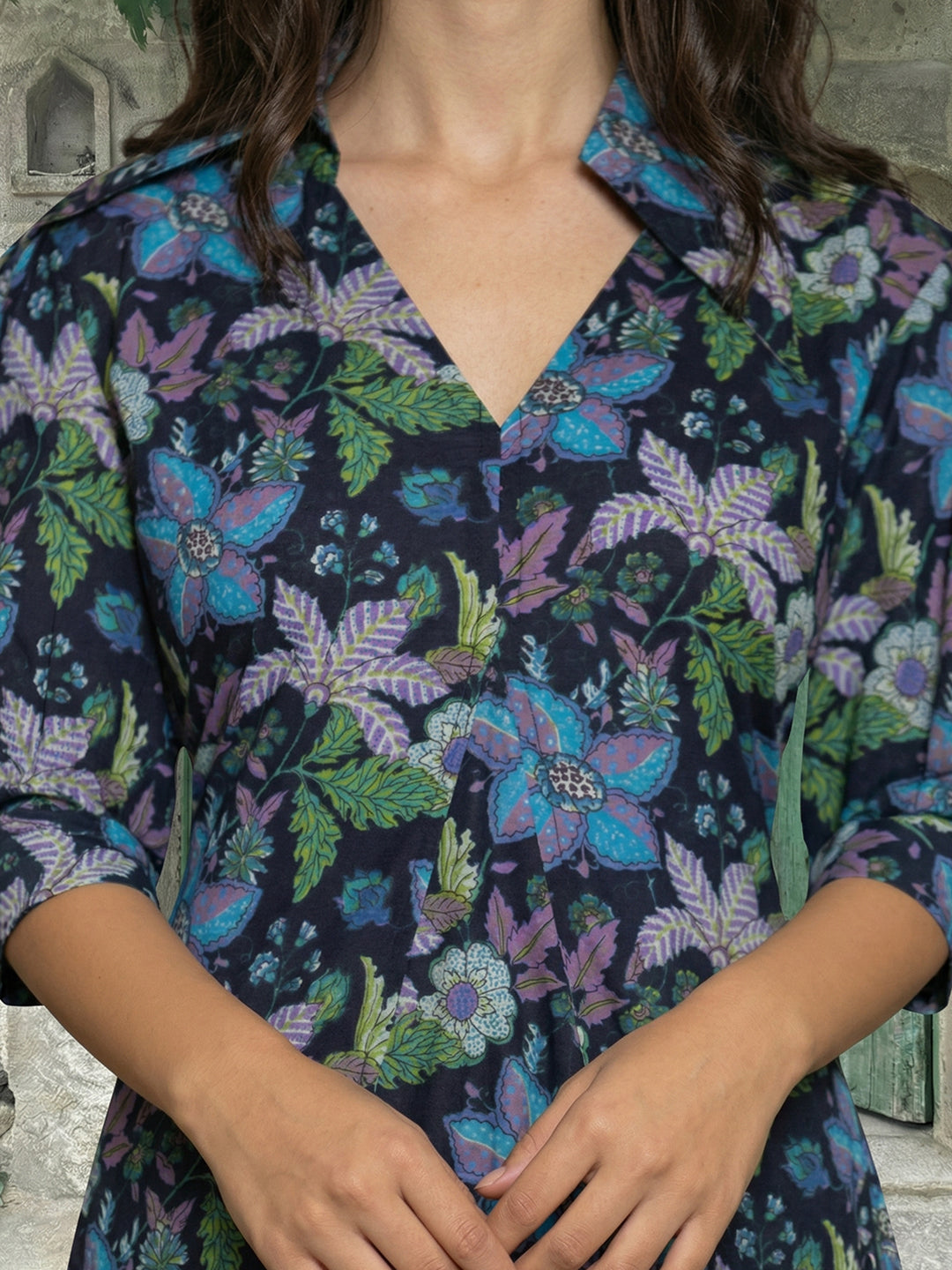 Dark Blue Printed Cotton Dress