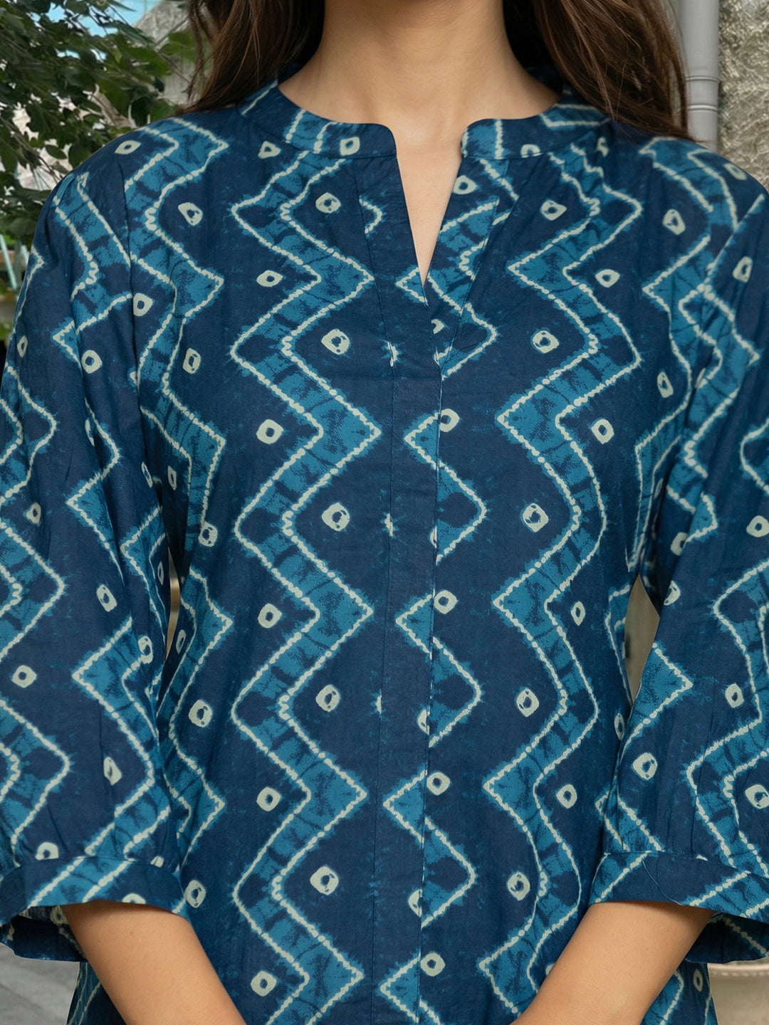 Indigo Leheriya Printed Cotton Dress